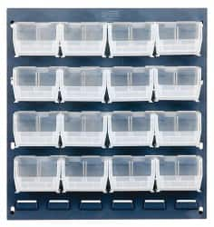 Quantum Storage - 16 Bin Louvered Panel with Ultra Bins - 18 Inch Overall Width x 8 Inch Overall Depth x 19 Inch Overall Height, Clear Tri-Clear Polypropylene Bins - Makers Industrial Supply