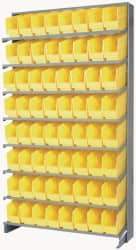 Quantum Storage - 64 Bin Store-More Sloped Shelving System - 36 Inch Overall Width x 12 Inch Overall Depth x 63-1/2 Inch Overall Height, Yellow Polypropylene Bins - Makers Industrial Supply