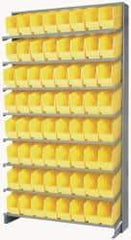 Quantum Storage - 64 Bin Store-More Sloped Shelving System - 36 Inch Overall Width x 12 Inch Overall Depth x 63-1/2 Inch Overall Height, Yellow Polypropylene Bins - Makers Industrial Supply