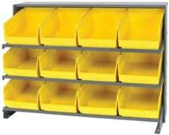 Quantum Storage - 12 Bin Store-More Sloped Shelving System - 36 Inch Overall Width x 12 Inch Overall Depth x 26-1/2 Inch Overall Height, Yellow Polypropylene Bins - Makers Industrial Supply