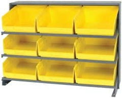 Quantum Storage - 9 Bin Store-More Sloped Shelving System - 36 Inch Overall Width x 12 Inch Overall Depth x 26-1/2 Inch Overall Height, Yellow Polypropylene Bins - Makers Industrial Supply