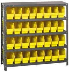 Quantum Storage - 32 Bin Store-More Shelf Bin System - 36 Inch Overall Width x 18 Inch Overall Depth x 39 Inch Overall Height, Yellow Polypropylene Bins - Makers Industrial Supply