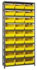 Quantum Storage - 27 Bin Store-More Shelf Bin System - 36 Inch Overall Width x 12 Inch Overall Depth x 75 Inch Overall Height, Yellow Polypropylene Bins - Makers Industrial Supply