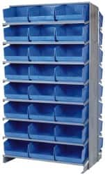 Quantum Storage - 48 Bin Store-More Sloped Shelving System - 36 Inch Overall Width x 24 Inch Overall Depth x 63-1/2 Inch Overall Height, Blue Polypropylene Bins - Makers Industrial Supply