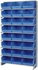 Quantum Storage - 24 Bin Store-More Sloped Shelving System - 36 Inch Overall Width x 12 Inch Overall Depth x 63-1/2 Inch Overall Height, Blue Polypropylene Bins - Makers Industrial Supply