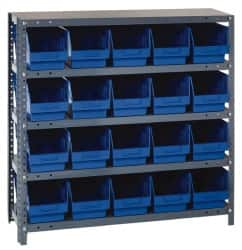 Quantum Storage - 20 Bin Store-More Shelf Bin System - 36 Inch Overall Width x 18 Inch Overall Depth x 39 Inch Overall Height, Blue Polypropylene Bins - Makers Industrial Supply