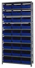 Quantum Storage - 27 Bin Store-More Shelf Bin System - 36 Inch Overall Width x 12 Inch Overall Depth x 75 Inch Overall Height, Blue Polypropylene Bins - Makers Industrial Supply