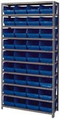 Quantum Storage - 36 Bin Store-More Shelf Bin System - 36 Inch Overall Width x 12 Inch Overall Depth x 75 Inch Overall Height, Blue Polypropylene Bins - Makers Industrial Supply