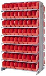 Quantum Storage - 128 Bin Store-More Sloped Shelving System - 36 Inch Overall Width x 24 Inch Overall Depth x 63-1/2 Inch Overall Height, Red Polypropylene Bins - Makers Industrial Supply