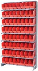 Quantum Storage - 64 Bin Store-More Sloped Shelving System - 36 Inch Overall Width x 12 Inch Overall Depth x 63-1/2 Inch Overall Height, Red Polypropylene Bins - Makers Industrial Supply