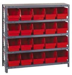 Quantum Storage - 20 Bin Store-More Shelf Bin System - 36 Inch Overall Width x 18 Inch Overall Depth x 39 Inch Overall Height, Red Polypropylene Bins - Makers Industrial Supply