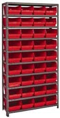 Quantum Storage - 36 Bin Store-More Shelf Bin System - 36 Inch Overall Width x 18 Inch Overall Depth x 75 Inch Overall Height, Red Polypropylene Bins - Makers Industrial Supply