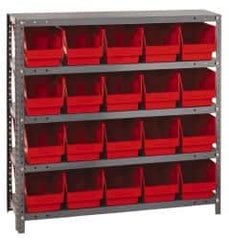 Quantum Storage - 20 Bin Store-More Shelf Bin System - 36 Inch Overall Width x 12 Inch Overall Depth x 39 Inch Overall Height, Red Polypropylene Bins - Makers Industrial Supply