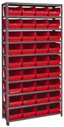 Quantum Storage - 36 Bin Store-More Shelf Bin System - 36 Inch Overall Width x 12 Inch Overall Depth x 75 Inch Overall Height, Red Polypropylene Bins - Makers Industrial Supply