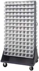 Quantum Storage - 240 Bin Mobile Louvered Rack with Ultra Bins - 36 Inch Overall Width x 25 Inch Overall Depth x 72 Inch Overall Height, Clear Tri-Clear Polypropylene Bins - Makers Industrial Supply