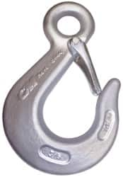 CM - Chain Grade 100, 8,800 Lbs. Load Limit Eye Sling Hook with Latch - 3 Inch Hook Throat, 5-3/4 Inch Reach, 3/4 Inch Eye Inside Diameter, 3/8 Inch Chain Diameter, 7.88 Inch Overall Length - Makers Industrial Supply