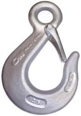 CM - Chain Grade 100, 15,000 Lbs. Load Limit Eye Sling Hook with Latch - 3-1/2 Inch Hook Throat, 6.88 Inch Reach, 1 Inch Eye Inside Diameter, 1/2 Inch Chain Diameter, 9.38 Inch Overall Length, 3/4 Inch Eye Thickness - Makers Industrial Supply