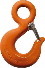 CM - Chain Grade 100, 8,800 Lbs. Load Limit Eye Rigging Hook with Latch - 1.19 Inch Hook Throat, 4.67 Inch Reach, 1-1/4 Inch Eye Inside Diameter, 3/8 Inch Chain Diameter, 6.55 Inch Overall Length, 0.63 Inch Eye Thickness - Makers Industrial Supply