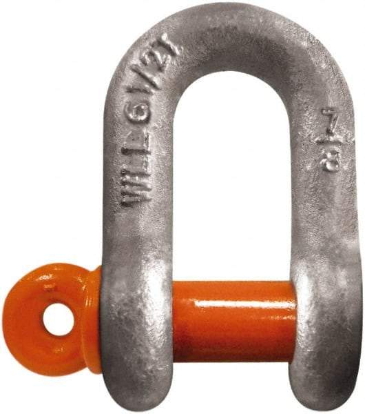 CM - 5/8" Nominal Chain Size, 3.25 Ton Carbon Steel Screw Chain Shackle - 27/32" Diam, 3/4" Pin Diam, 1-1/16" Wide Inside Jaw, 1-1/16" Inside Width - Makers Industrial Supply