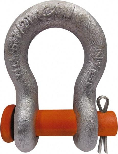 CM - 3/16" Nominal Chain Size, 0.33 Ton Carbon Steel Round Anchor Shackle - 5/16" Diam, 1/4" Pin Diam, 3/8" Wide Inside Jaw, 17/32" Inside Width - Makers Industrial Supply