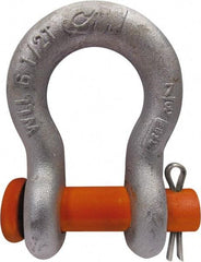 CM - 1/4" Nominal Chain Size, 0.5 Ton Carbon Steel Round Anchor Shackle - 13/32" Diam, 9/32" Pin Diam, 15/32" Wide Inside Jaw, 3/4" Inside Width - Makers Industrial Supply