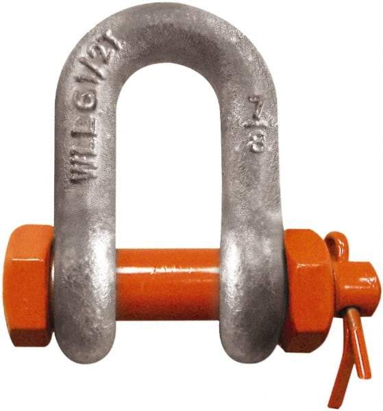 CM - 5/8" Nominal Chain Size, 3.25 Ton Carbon Steel Bolt Chain Shackle - 27/32" Diam, 3/4" Pin Diam, 1-1/16" Wide Inside Jaw, 1-1/16" Inside Width - Makers Industrial Supply