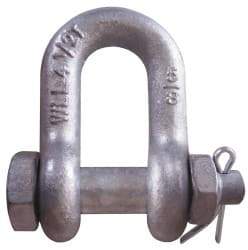 CM - 5/8" Nominal Chain Size, 4.5 Ton Carbon Steel Bolt Chain Shackle - 27/32" Diam, 3/4" Pin Diam, 1-1/16" Wide Inside Jaw, 1-1/16" Inside Width - Makers Industrial Supply