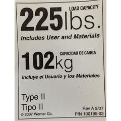 Werner - Ladder Accessories; Type: Duty Rating Label Replacement ; For Use With: Type II Ladders Except Twin Step Ladders ; Material: Paper - Exact Industrial Supply