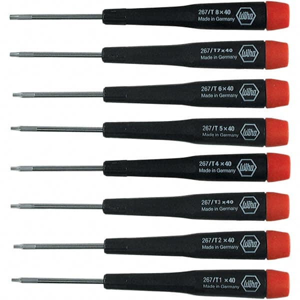 Wiha - 8 Piece Torx Screwdriver Set - Bit Sizes: Torx T1, T2, T3, T4, T5, T6, T-7 & T-8 - Makers Industrial Supply