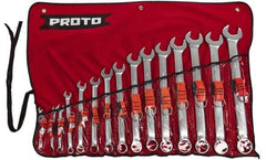 Proto - 15 Piece, 7mm to 32mm, 12 Point Tethered Combination Wrench Set - Metric Measurement Standard, Satin Chrome Finish, Comes in Nylon Roll - Makers Industrial Supply