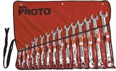 Proto - 15 Piece, 5/16" to 1-1/4", 12 Point Tethered Combination Wrench Set - Inch Measurement Standard, Satin Chrome Finish, Comes in Nylon Roll - Makers Industrial Supply