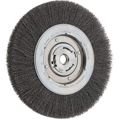 Weiler - 10" OD, 3/4" Arbor Hole, Crimped Steel Wheel Brush - 1-1/8" Face Width, 1-7/8" Trim Length, 0.014" Filament Diam, 3,600 RPM - Makers Industrial Supply