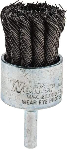 Weiler - 1-1/8" Brush Diam, Knotted, End Brush - 1/4" Diam Shank, 22,000 Max RPM - Makers Industrial Supply