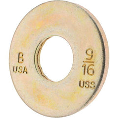 9/16″ Screw USS Flat Washer: Carbon Steel, Zinc-Plated Yellow Chromate 19/32″ ID, 1.5″ OD, 1/8″ Thick