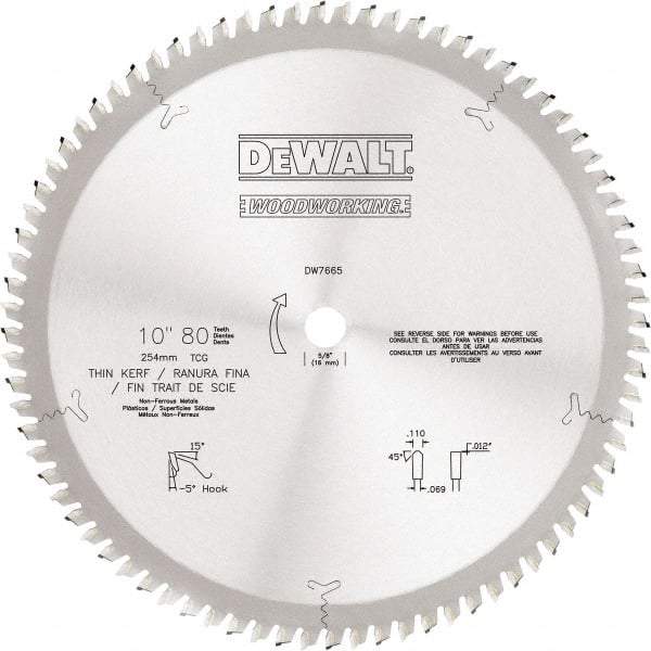 DeWALT - 10" Diam, 5/8" Arbor Hole Diam, 80 Tooth Wet & Dry Cut Saw Blade - Tungsten Carbide-Tipped, Standard Round Arbor - Makers Industrial Supply