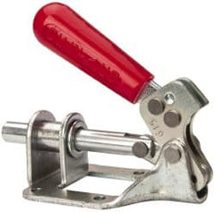 De-Sta-Co - 300 Lb Load Capacity, Flanged Base, Carbon Steel, Standard Straight Line Action Clamp - 4 Mounting Holes, 0.22" Mounting Hole Diam, 0.44" Plunger Diam, Straight Handle - Makers Industrial Supply