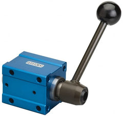 De-Sta-Co - 18,000 N Capacity, M8 Plunger, 16mm Plunger Diam, Flange Mt, Two Hand, Plunger & Hand Lever Actuation, Variable Stroke Straight Line Action Clamp - Exact Industrial Supply