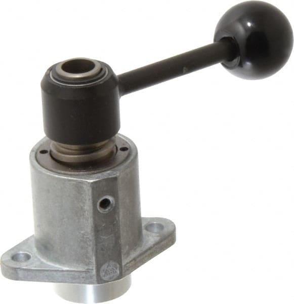 De-Sta-Co - 3,000 N Capacity, M6 Plunger, 12mm Plunger Diam, Flange Mt, Two Hand, Hand Lever Actuation, Variable Stroke Straight Line Action Clamp - Exact Industrial Supply