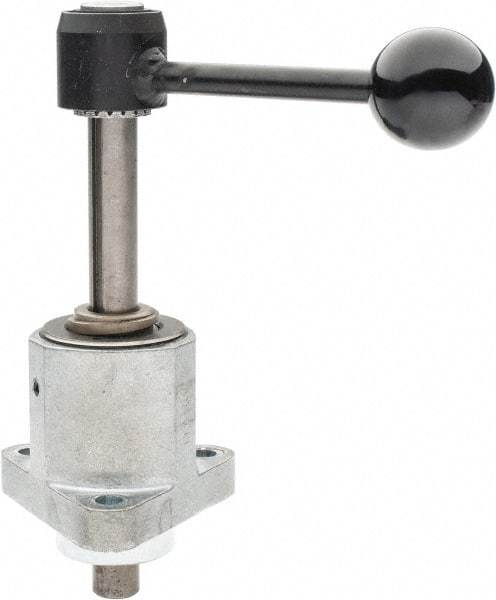 De-Sta-Co - 9,000 N Capacity, M8 Plunger, 16mm Plunger Diam, Flange Mt, One Hand, Hand Lever Actuation, Variable Stroke Straight Line Action Clamp - 60mm Max Rapid Stroke, 4mm Max Clamping Stroke, 9mm Mt Hole Diam, 73mm Overall Height, 196mm OAL - Makers Industrial Supply