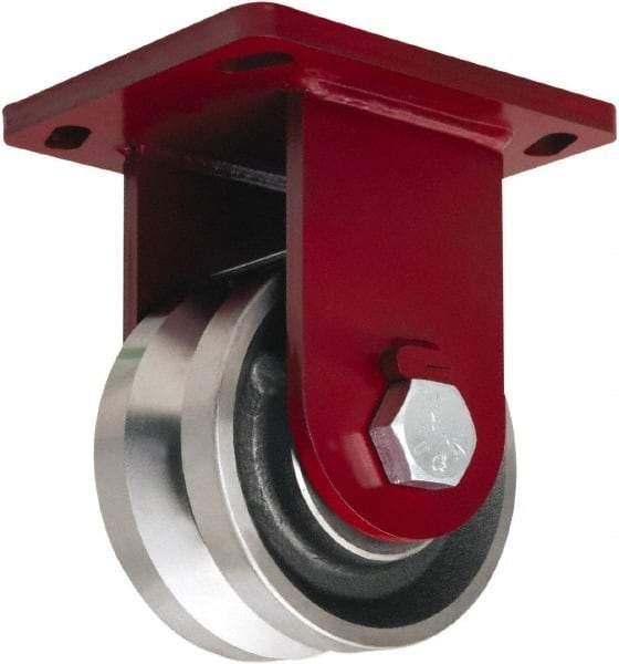 Hamilton - 6" Diam x 3" Wide, Iron Rigid Caster - 4,500 Lb Capacity, Top Plate Mount, 6-1/2" x 7-1/2" Plate, Tapered Roller Bearing - Makers Industrial Supply