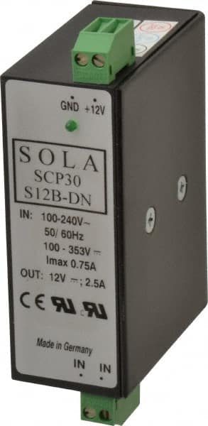 Sola/Hevi-Duty - 30 Watt, 2.50 Amp, 264 VAC, 375 VDC Input, 12 VDC Output, Chassis, DIN Rail Power Supply - Exact Industrial Supply