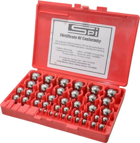 SPI - 1 to 25mm Diameter, Chrome Steel, Gage Ball Set - 0.0001 Inch Tolerance, Grade 24 Accuracy, 25 Pairs - Makers Industrial Supply