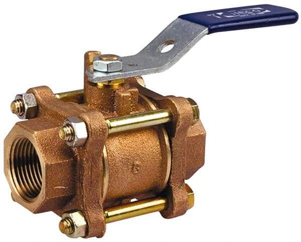 NIBCO - 1-1/2" Pipe, Full Port, Bronze Standard Ball Valve - 3 Piece, Inline - One Way Flow, FNPT x FNPT Ends, Lever Handle, 600 WOG, 150 WSP - Makers Industrial Supply