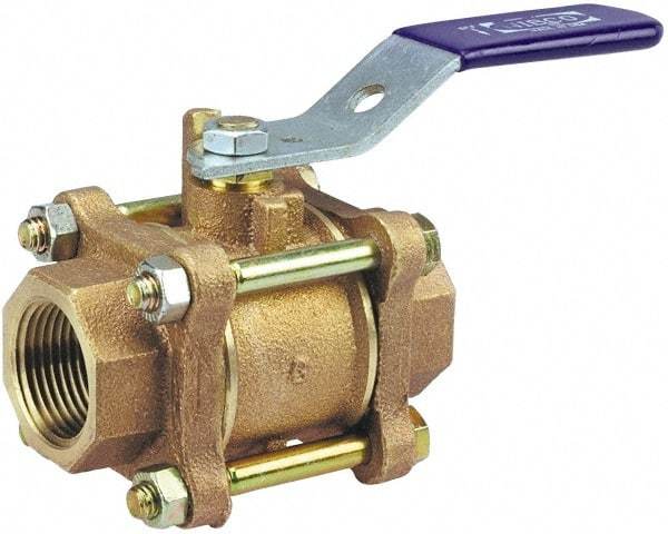 NIBCO - 3/4" Pipe, Full Port, Bronze UL Listed Ball Valve - 3 Piece, Inline - One Way Flow, FNPT x FNPT Ends, Lever Handle, 600 WOG, 150 WSP - Makers Industrial Supply