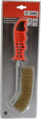 Made in USA - 1" Trim Length Brass Coated Steel Scratch Brass Coated Brush - 5-1/2" Brush Length, 10" OAL, 1" Trim Length, Plastic Ergonomic Handle - Makers Industrial Supply