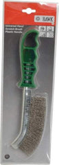 Made in USA - 1" Trim Length Stainless Steel Scratch Stainless Steel Brush - 5-1/2" Brush Length, 10" OAL, 1" Trim Length, Plastic Ergonomic Handle - Makers Industrial Supply