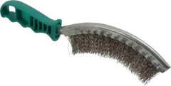 Made in USA - 1" Trim Length Stainless Steel Scratch Stain Steel Brush - 5-1/2" Brush Length, 10" OAL, 1" Trim Length, Plastic Ergonomic Handle - Makers Industrial Supply