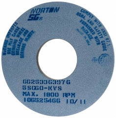 Norton - 14" Diam x 5" Hole x 1" Thick, K Hardness, 60 Grit Surface Grinding Wheel - Ceramic, Type 1, Medium Grade, 1,800 Max RPM, Vitrified Bond, No Recess - Makers Industrial Supply