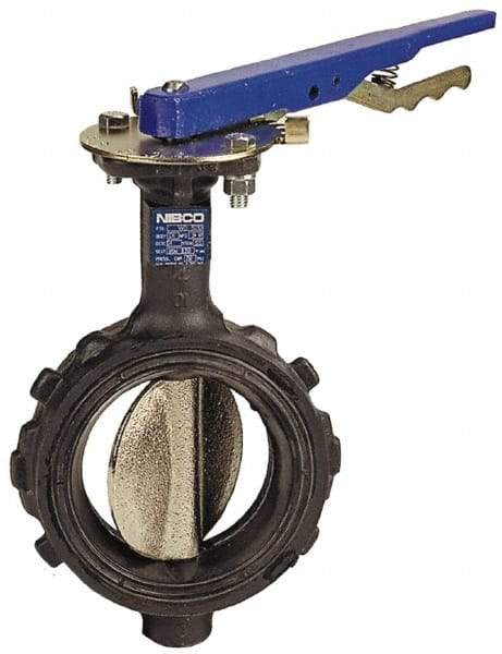 NIBCO - 2-1/2" Pipe, Wafer Butterfly Valve - Lever Handle, Ductile Iron Body, EPDM Seat, 250 WOG, Ductile Iron Disc, Stainless Steel Stem - Makers Industrial Supply