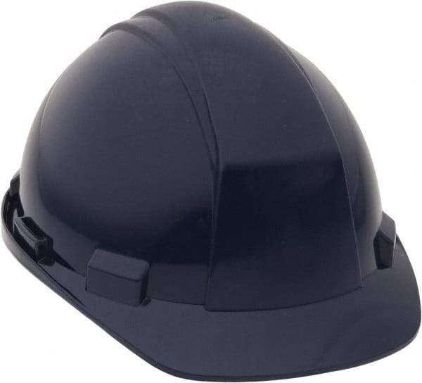 North - ANSI Type II, Class E Rated, 4-Point, Ratchet Adjustment Hard Hat - Size 6-1/2 to 8, Navy Blue, Standard Brim - Makers Industrial Supply